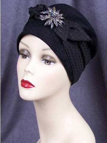 Chemo Hat - Black with Floral Accent